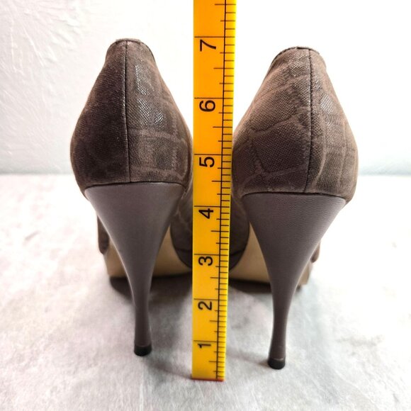 Bow Stiletto High Heels Size 8.5 Brown Suede Croc Dressy Peep Toe Platform Pumps - Picture 4 of 10